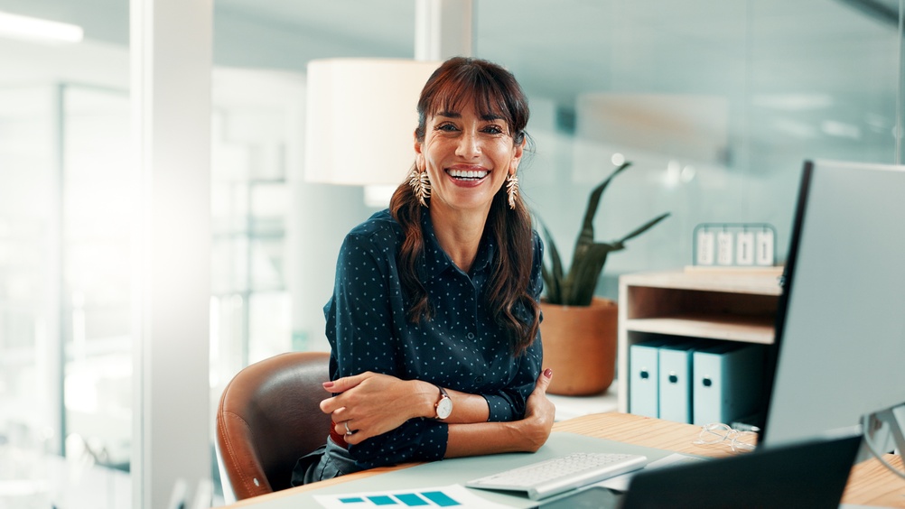 Portrait,,Advisor,Or,Woman,In,Office,With,Computer,,Pride,Or